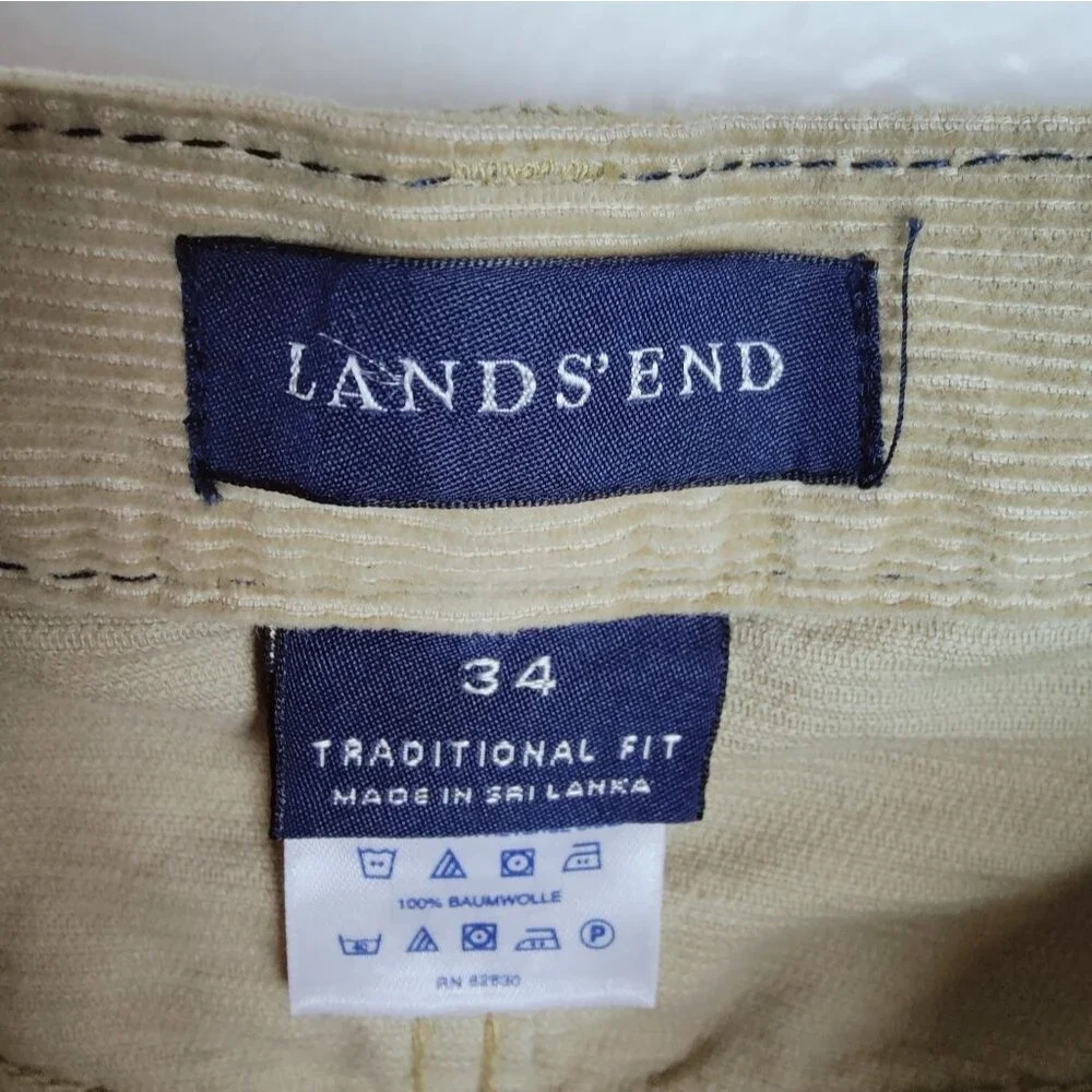 Lands' End Men's Traditional Fit Comfort-First Washed Corduroy Pants, Sz 34